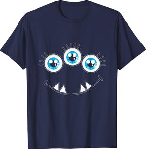 Three Eyed Monster Face Cute Halloween Fun Kids Adults T-Shirt - T-Shirt | Navy