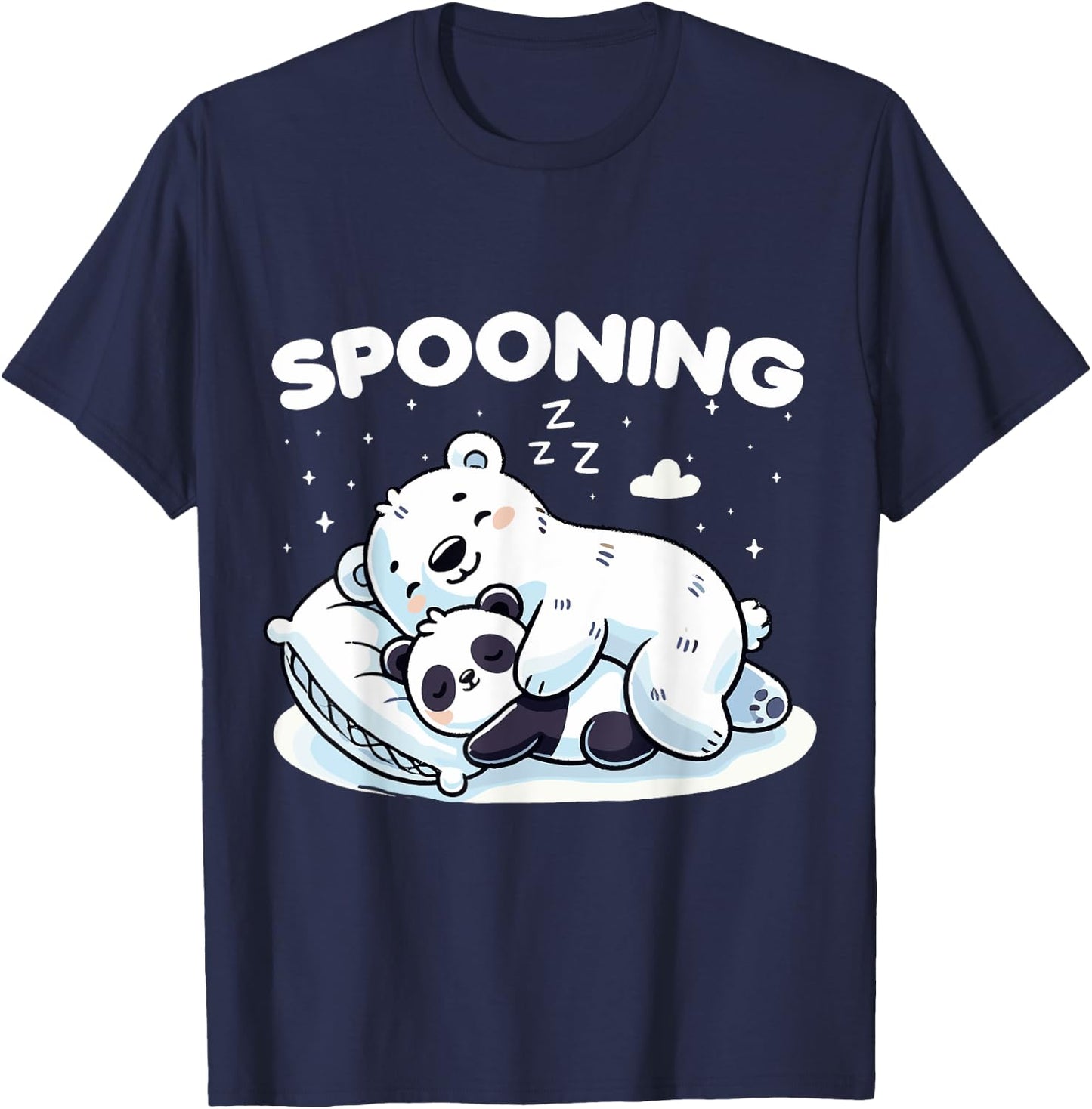 Sleeping Bear Couple Spooning Cute Sleepy Bears for Couples T-Shirt - T-Shirt | Navy