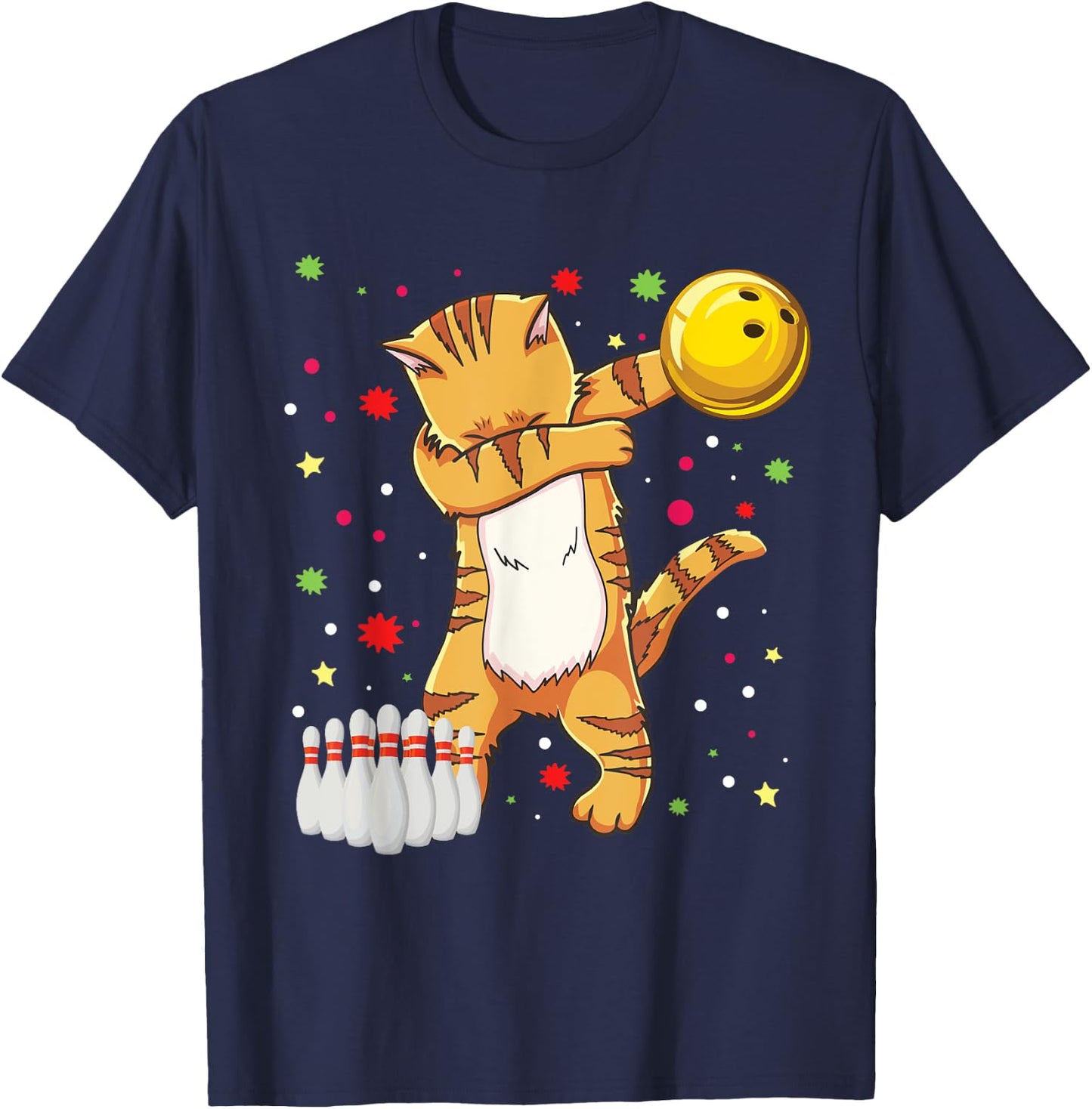 Dabbing Cat Bowling Shirts Funny Bowling Gift Cat Mom Girl T-Shirt - T-Shirt | Navy