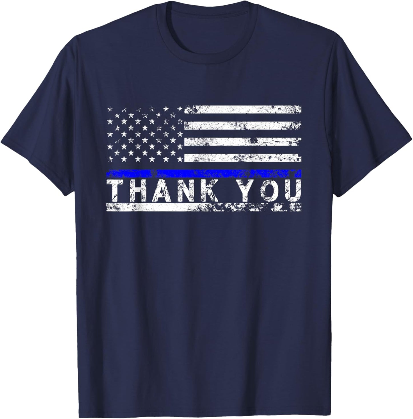 Police Thin Blue Line Flag - Thank You T-Shirt - T-Shirt | Navy