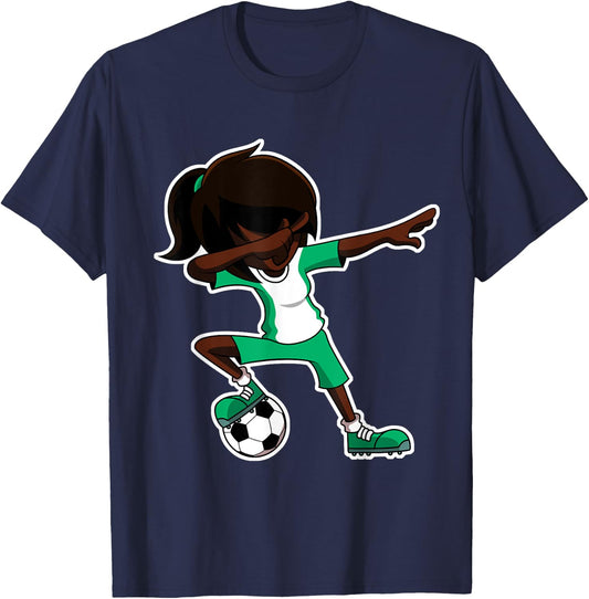 Dabbing Soccer Girl Nigeria Jersey, Nigerian Kids Dab Gifts T-Shirt - T-Shirt | Navy