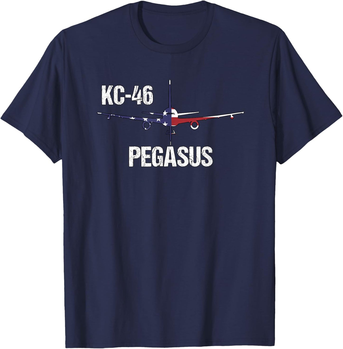 KC46 Pegasus Air Force Pilot- American Flag Funny Aviation Women Kids Men T-Shirt - T-Shirt | Navy