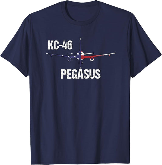 KC46 Pegasus Air Force Pilot- American Flag Funny Aviation Women Kids Men T-Shirt - T-Shirt | Navy