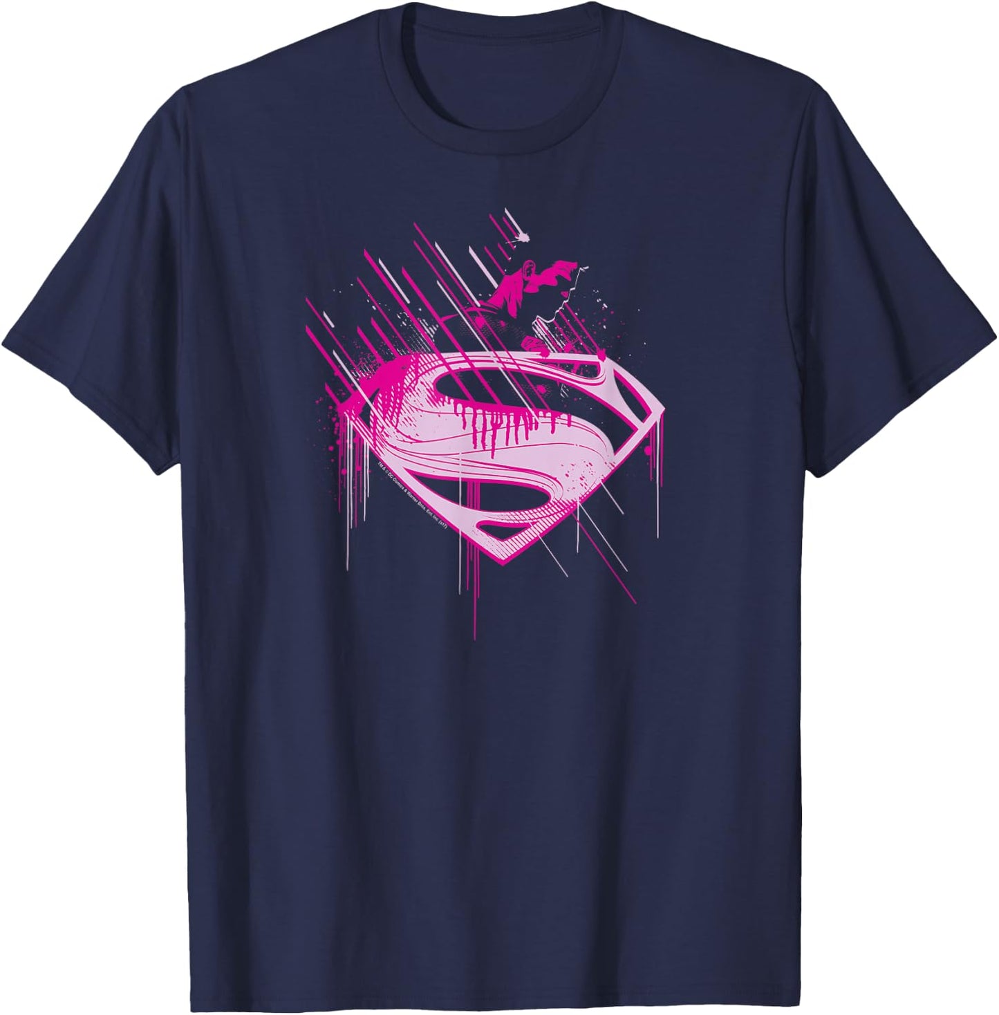 Superman Man of Steel Pink Splatter T-Shirt - T-Shirt | Navy
