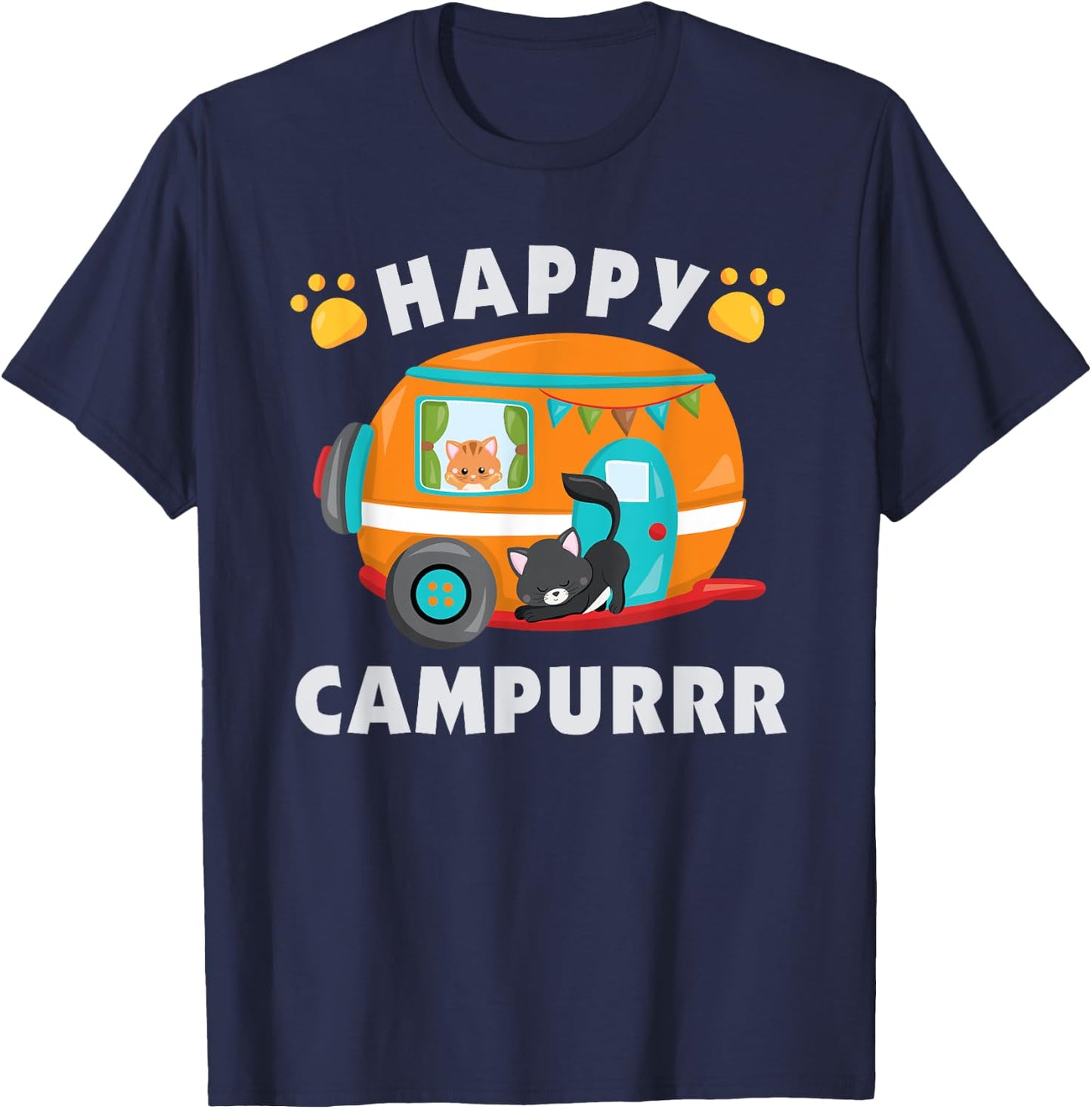 Funny Camping With Cats Kitty Fisherman Camper Gift T-Shirt - T-Shirt | Navy