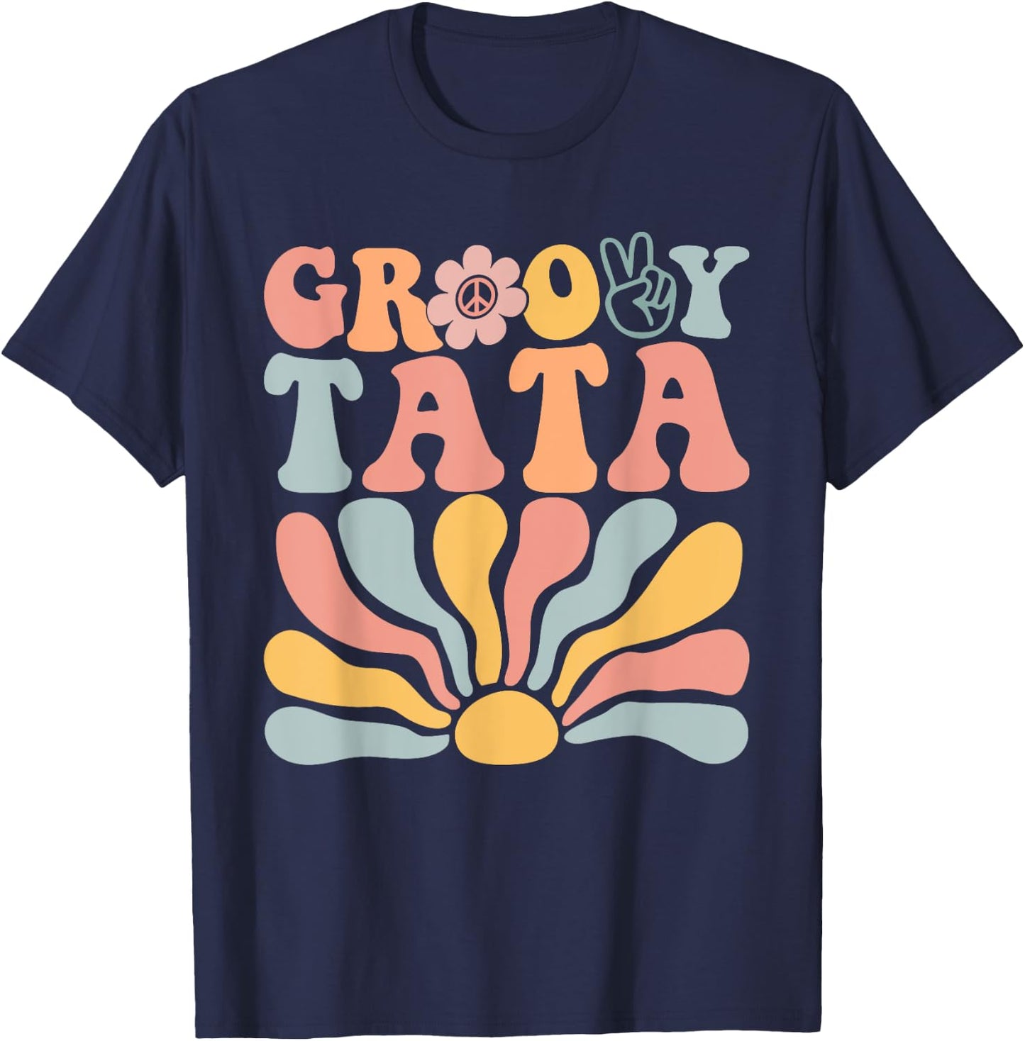 Groovy Retro Tata Matching Family 1st Birthday Party T-Shirt - T-Shirt | Navy