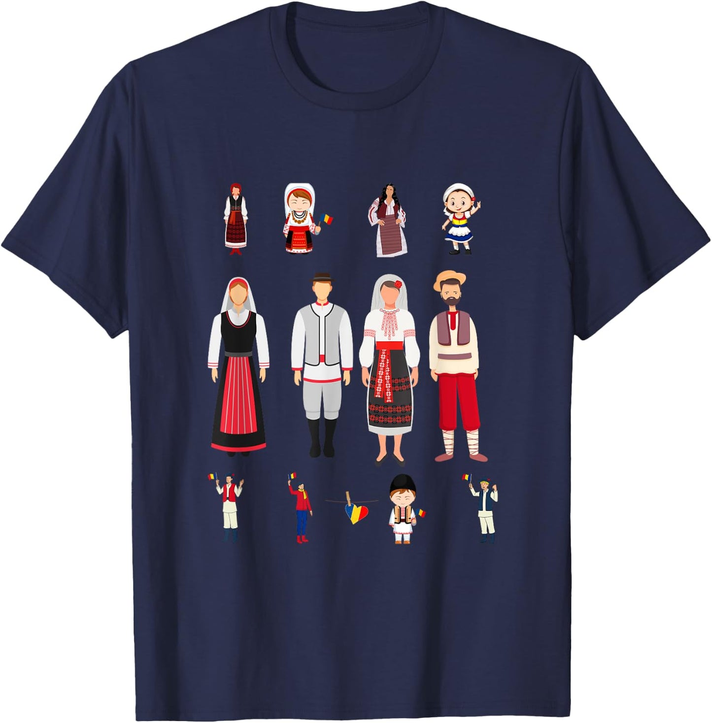 Traditional Romanian Family and Woman T-Shirt - T-Shirt | Navy