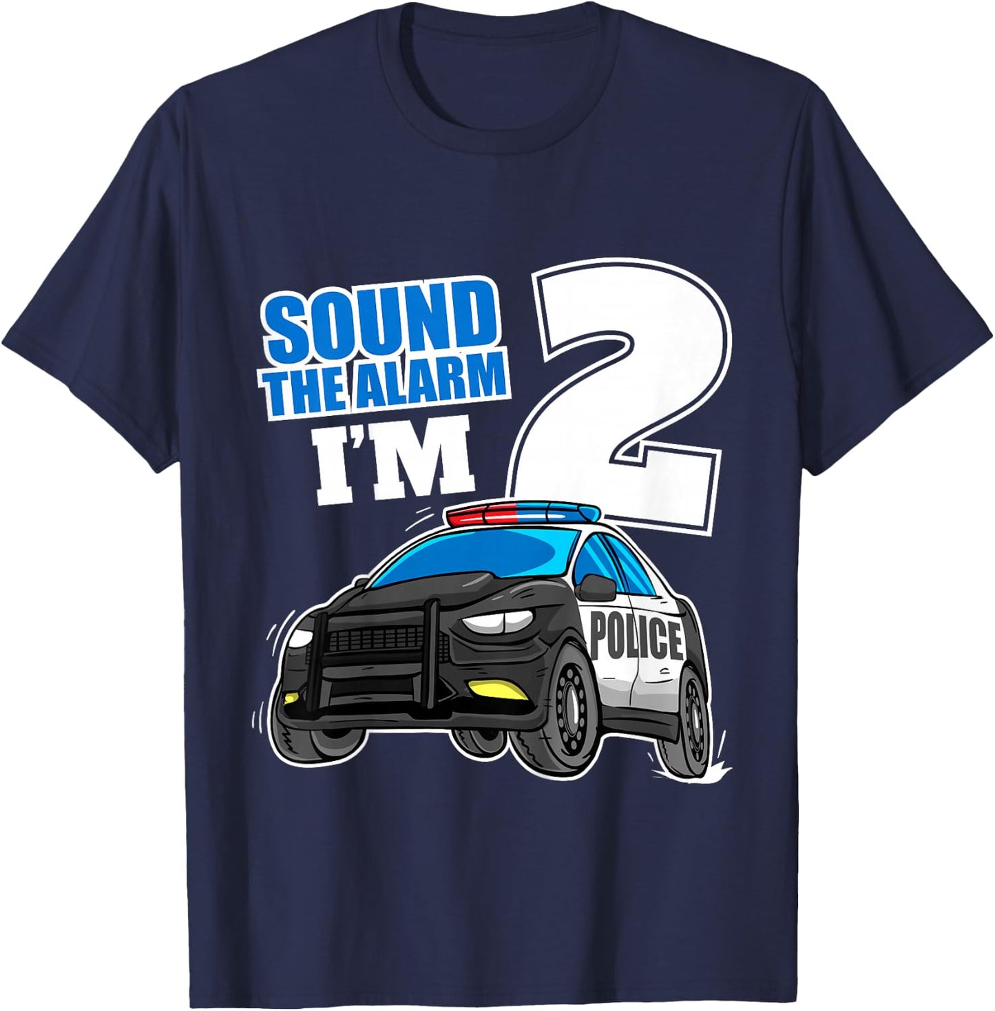 Kids Police Car 2nd Birthday Boy 2 Cop Policeman Officer Two T-Shirt - T-Shirt | Navy