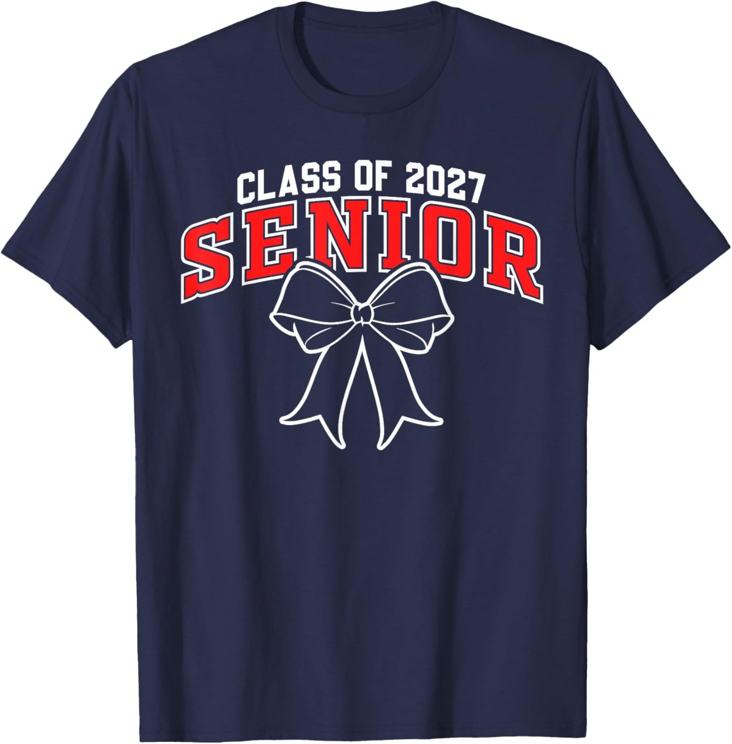 Class of 2027 Senior Graduation Black Red Coquette Bow T-Shirt - T-Shirt | Navy