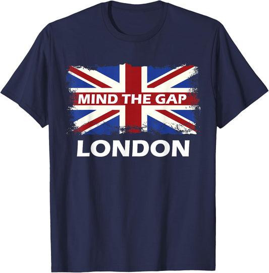 Mind The Gap Union Jack London Flag British Britain T-Shirt - T-Shirt | Navy