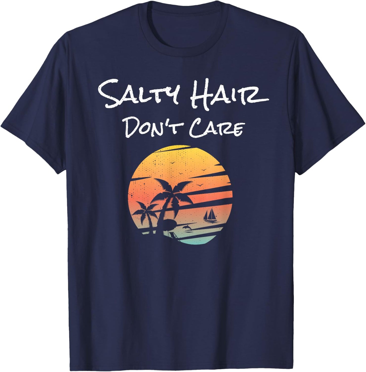 Salty Hair Don't Care Distressed T-Shirt - T-Shirt | Navy