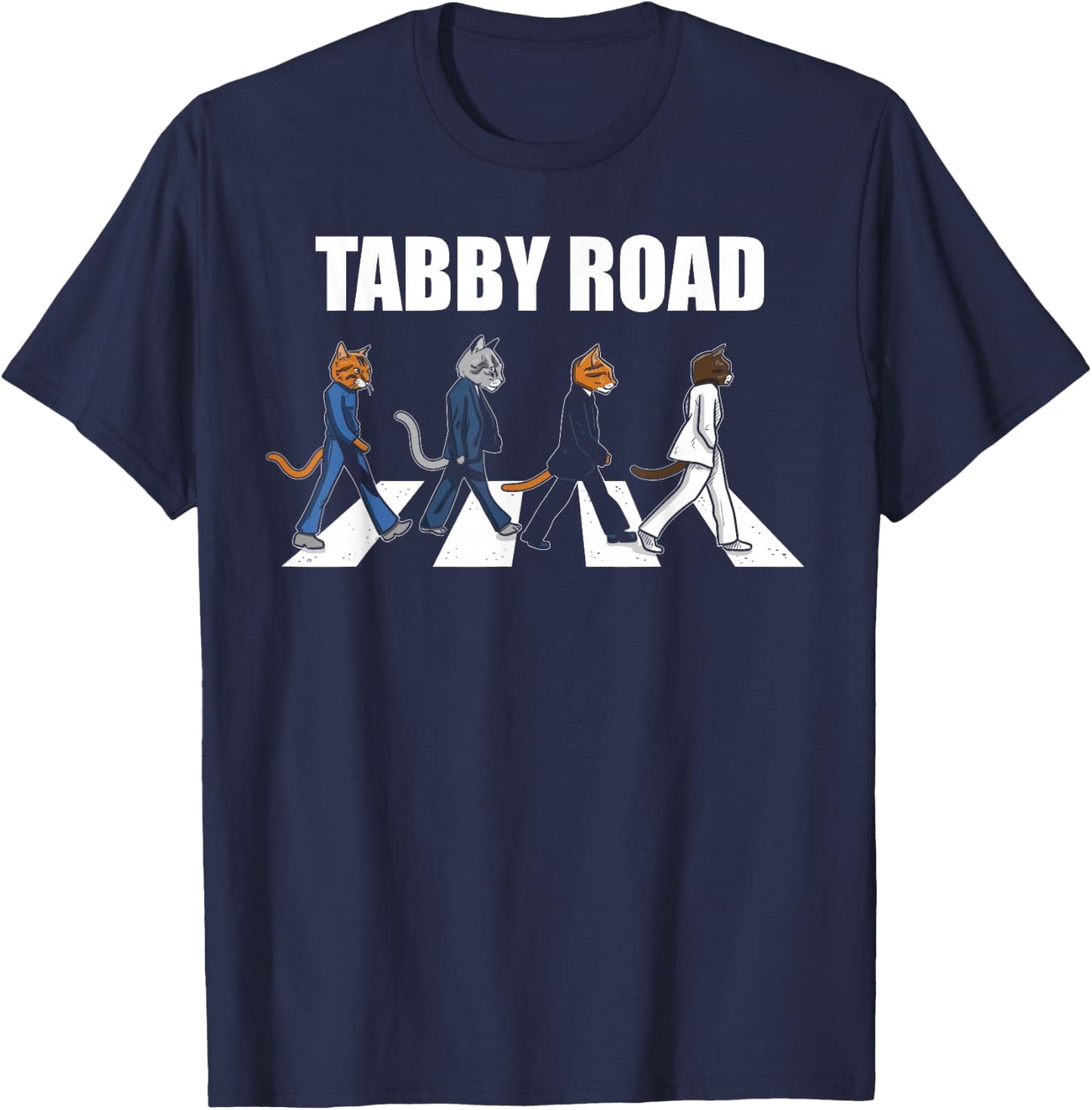 Unique Kitty Cat Gifts | Kittyworks Tabby Road Cool Cats Adult Cat Lovers Graphic , Black, Small, Short Sleeve, Classic Fit T-Shirt - T-Shirt | Navy