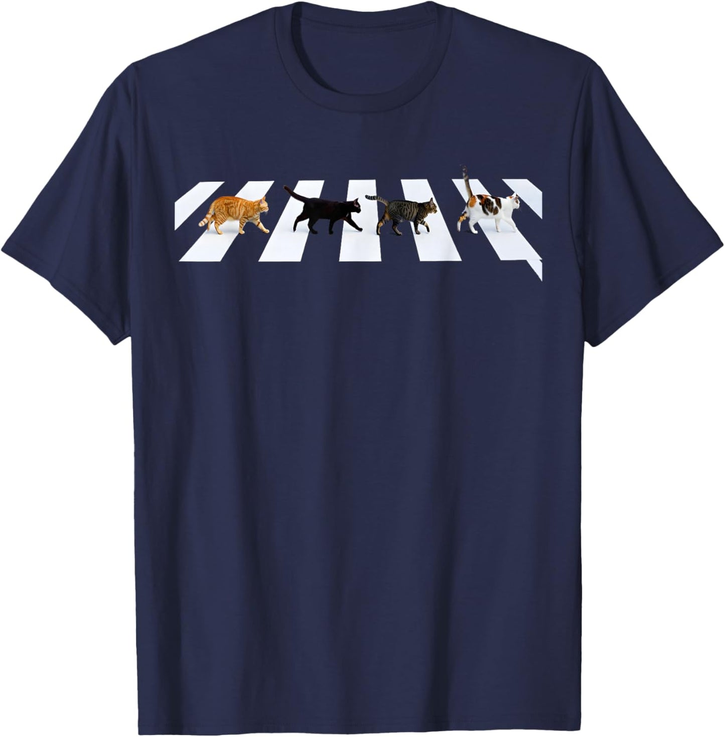 Cat Crosswalk Parody - Colorful Cats Crossing Road Funny T-Shirt - T-Shirt | Navy