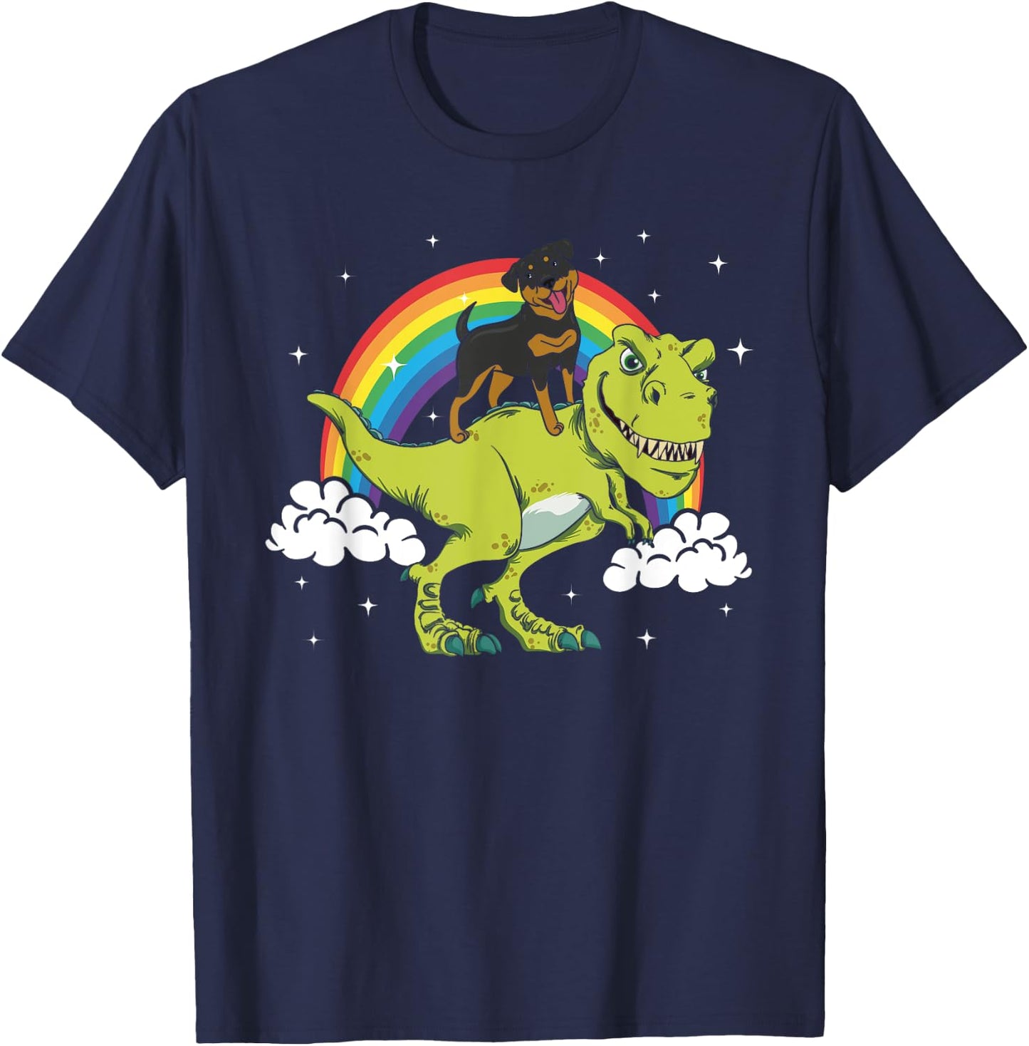 T-Rex Dinosaur Rottweiler Dog Riding Tyrannosaurus Dino Women Girls Kids T-Shirt - T-Shirt | Navy