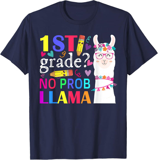 1st Grade No Prob-Llama Teacher Student First Day Of School T-Shirt - T-Shirt | Navy