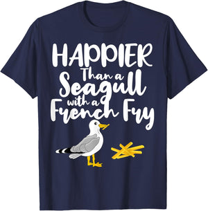 Happier Than a Seagull With a French Fry - Funny Summer Women Girls Kids T-Shirt - T-Shirt | Navy