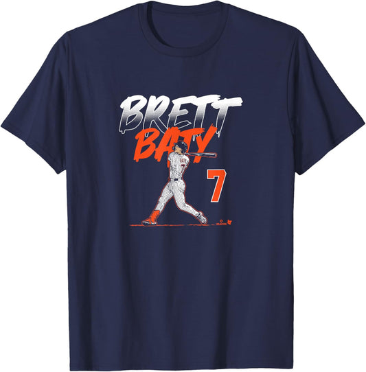 Brett Baty: Slugger Swing Number - New York Baseball T-Shirt - T-Shirt | Navy