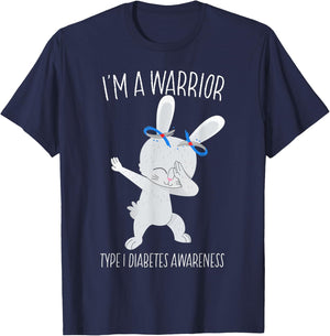 I'm A Warrior Type 1 Diabetes Awareness T1D Dabbing Bunny T-Shirt - T-Shirt | Navy