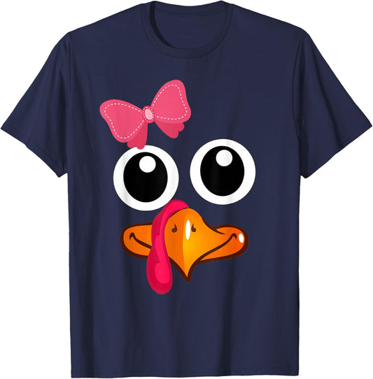 Thanksgiving Turkey Face Cute Girl T-Shirt - T-Shirt | Navy