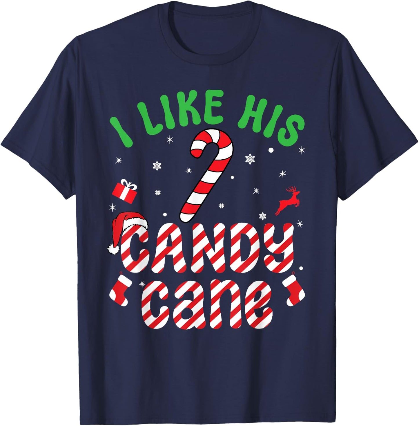 I Like His Candy Cane Funny Christmas Couples Matching T-Shirt - T-Shirt | Navy