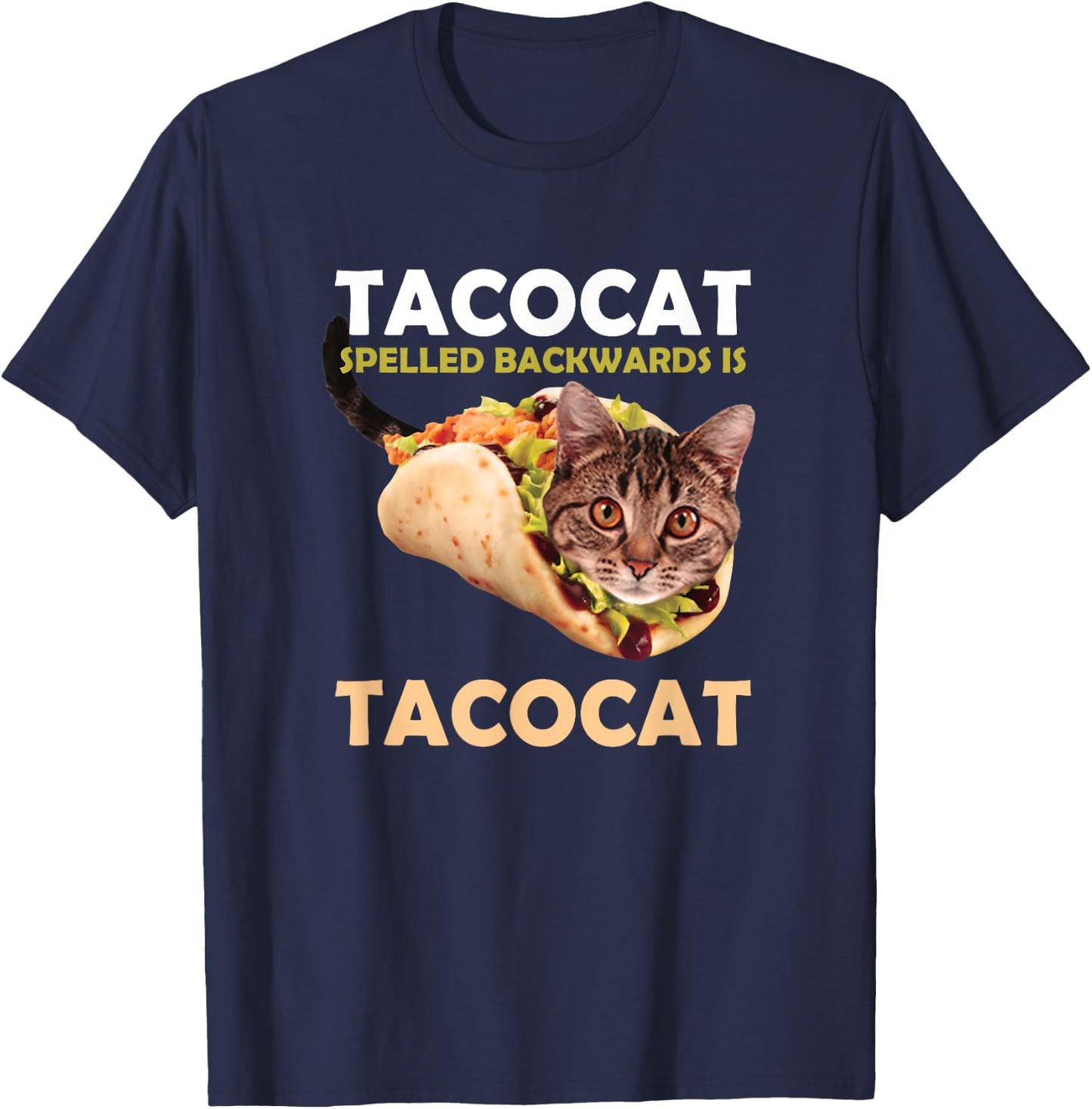 Funny Cute Tacocat Taco Cat Spelled Backward Is T-Shirt - T-Shirt | Navy
