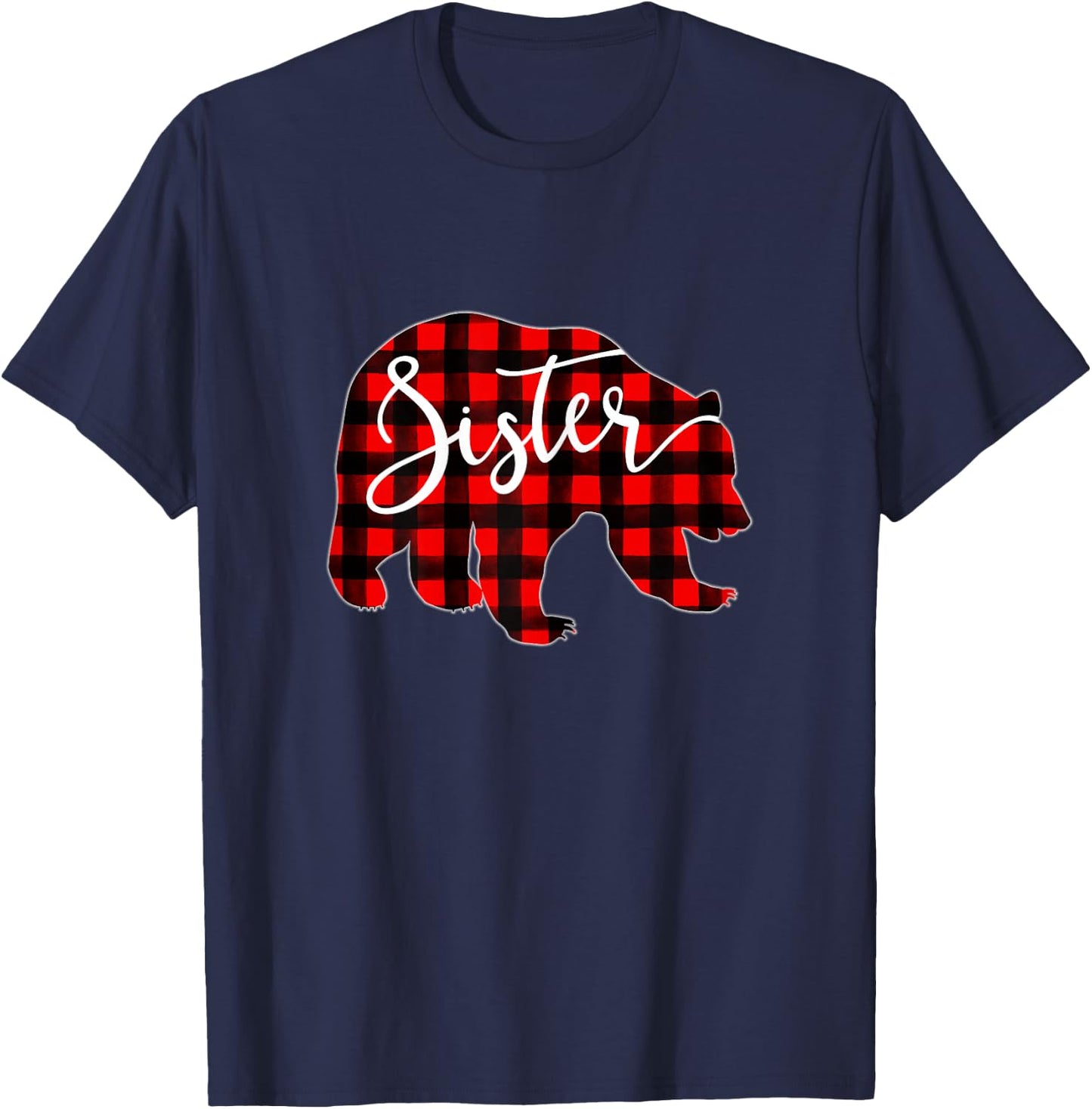 Red Plaid Sister Bear Matching Family Christmas Eve Buffalo T-Shirt - T-Shirt | Navy