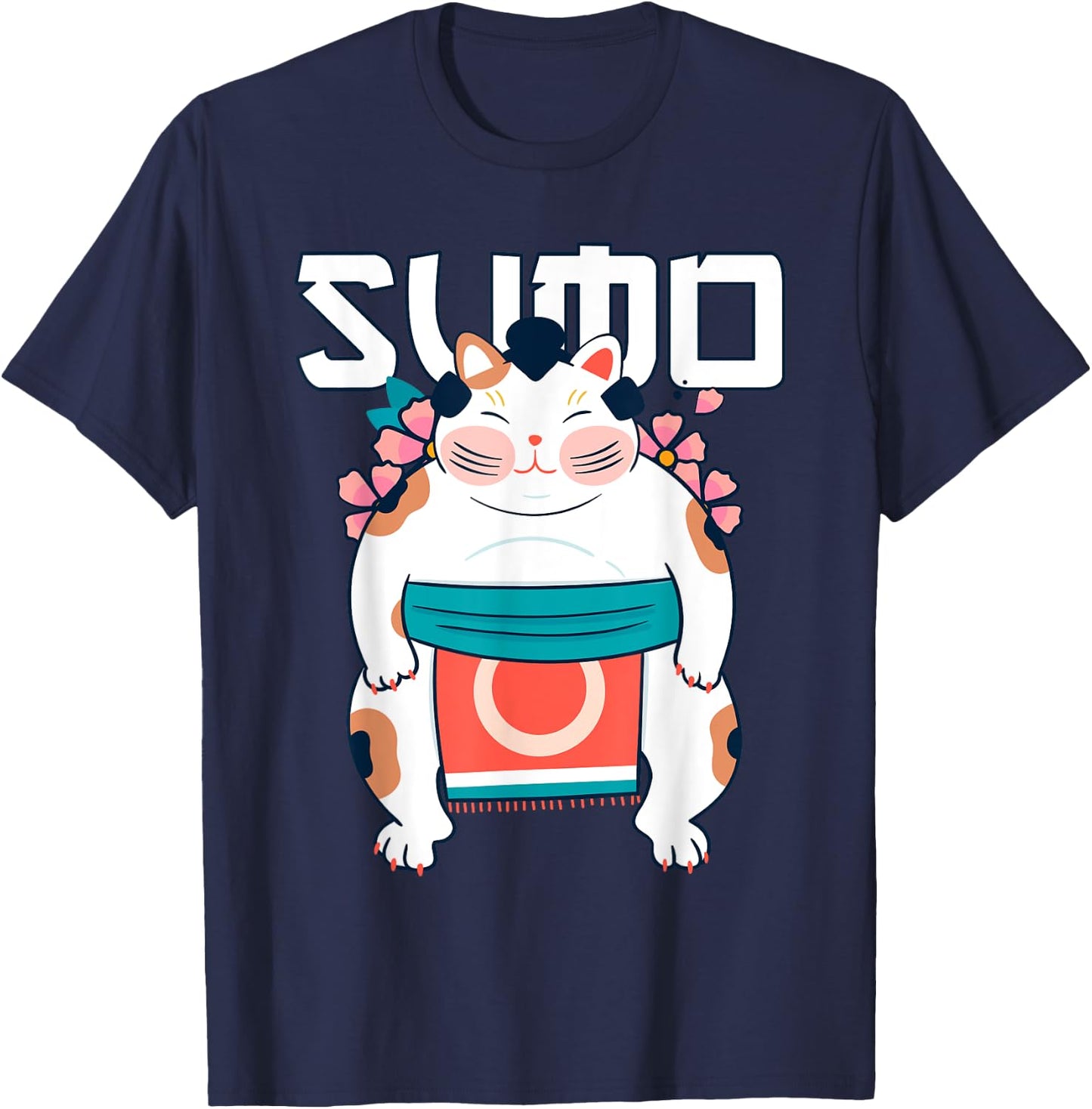 Japanese Neo Traditional Art Shirt Neko Sumo Cat T-Shirt - T-Shirt | Navy
