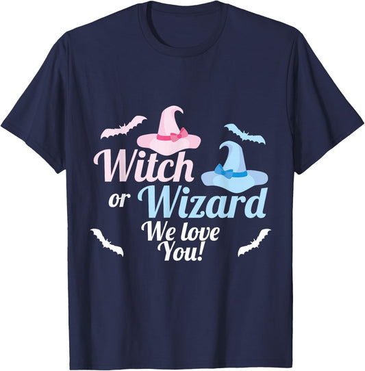Baby Gender Reveal Shirt Witch or Wizard We Love You T-Shirt - T-Shirt | Navy