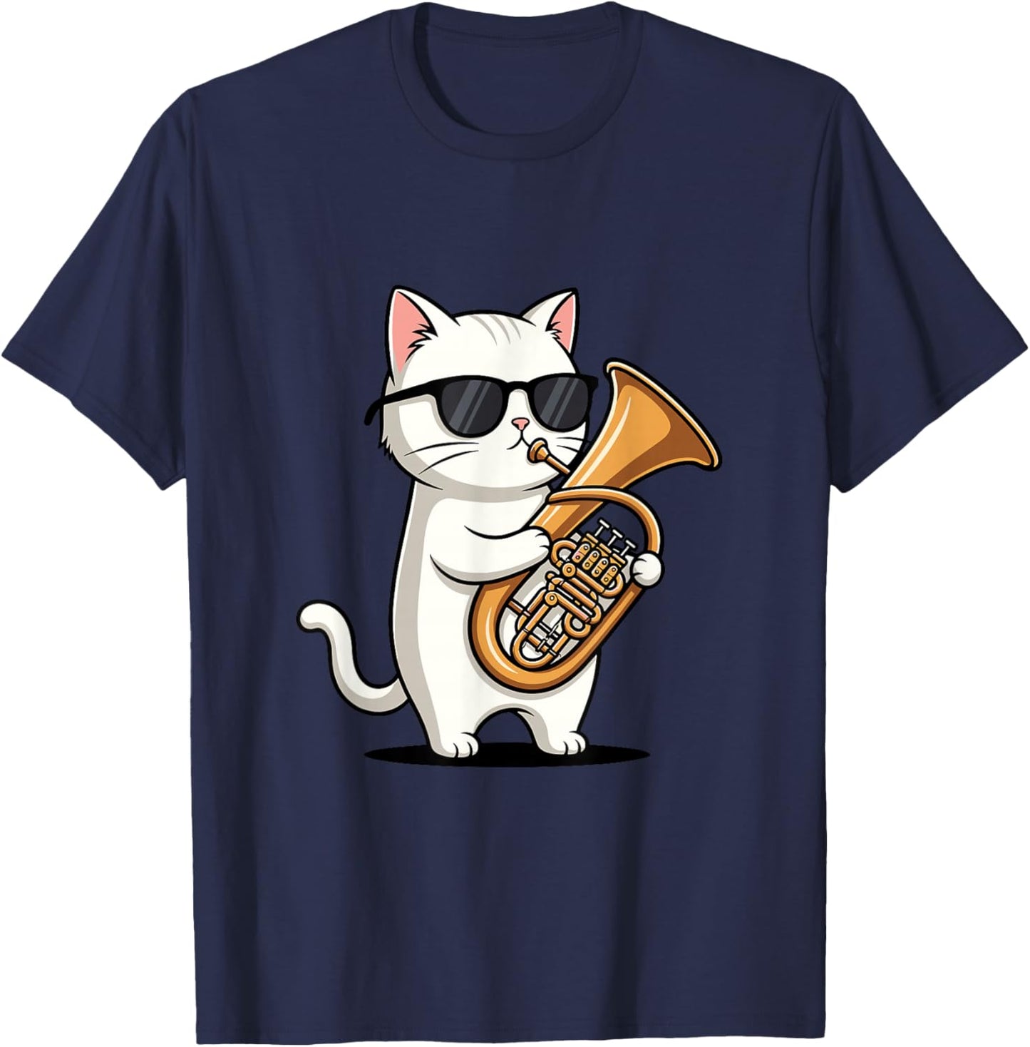 Funny Cat Playing Euphonium Player T-Shirt - T-Shirt | Navy
