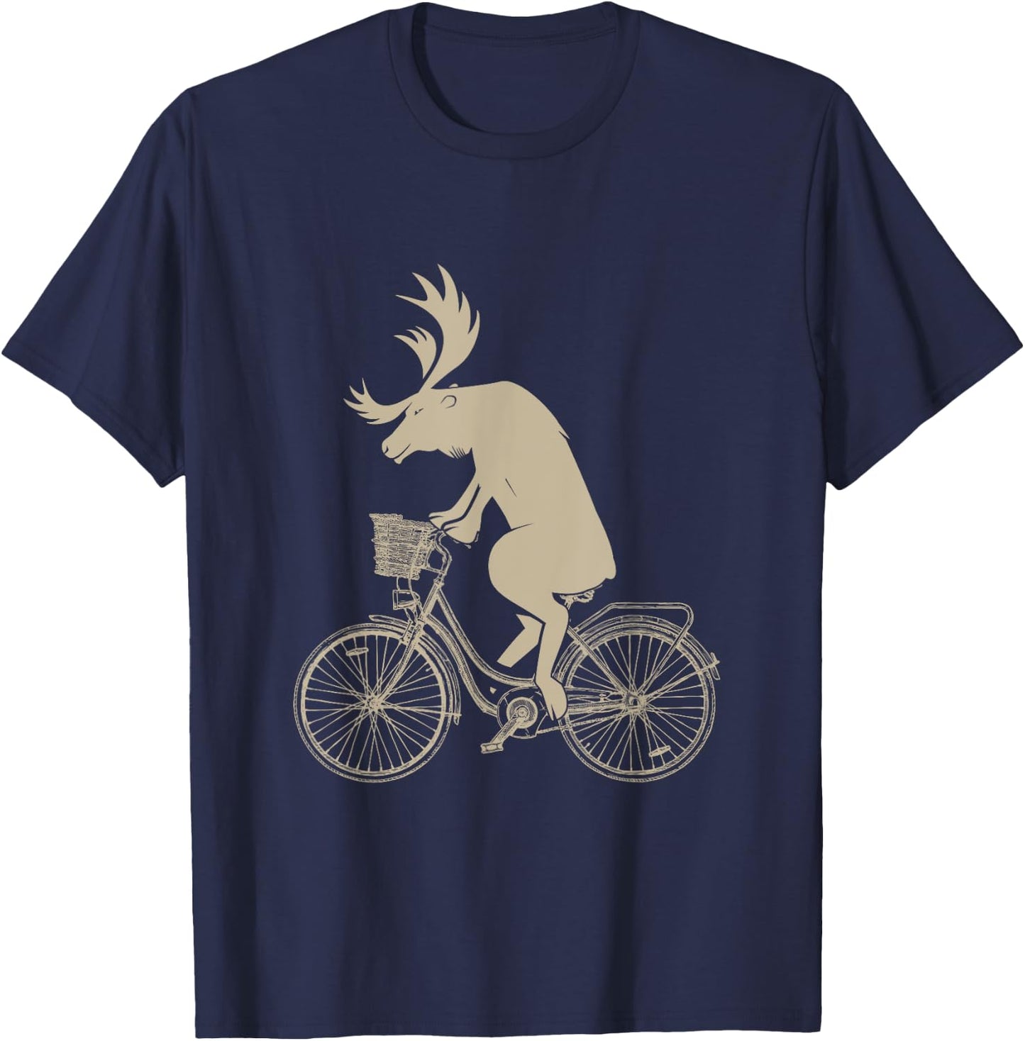 Funny Elk Riding a Cycle Animal Lover Gift T-Shirt - T-Shirt | Navy