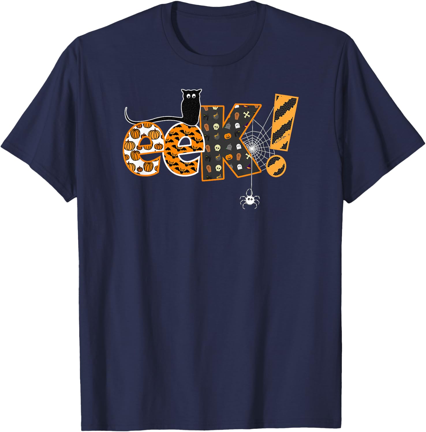 Boo Halloween EEK! Design with Funny Cat and Spider Women Kids T-Shirt - T-Shirt | Navy