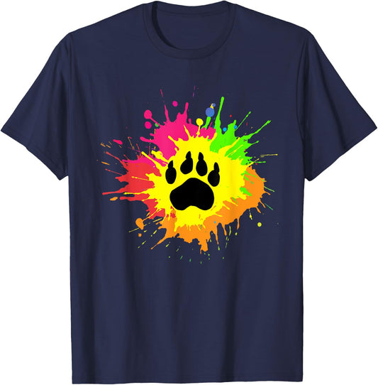 Furry Shirt Rainbow Bear Fursona Wolf Paw Print Gifts T-Shirt - T-Shirt | Navy