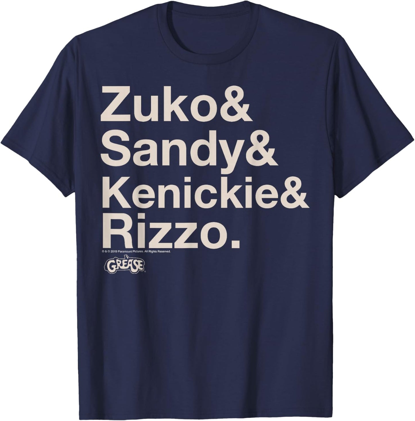 Grease Zuko Sandy Kenickie Rizzo Name Stack T-Shirt - T-Shirt | Navy