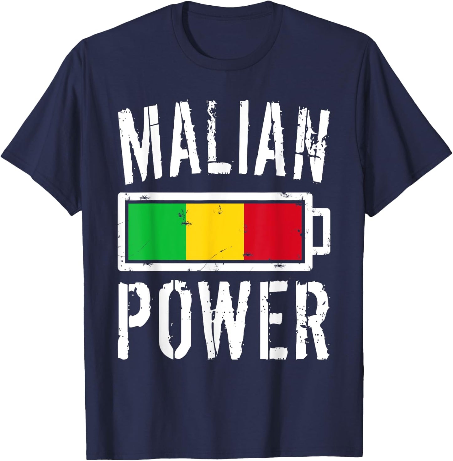 Mali Flag | Malian Power Battery Proud T-Shirt - T-Shirt | Navy