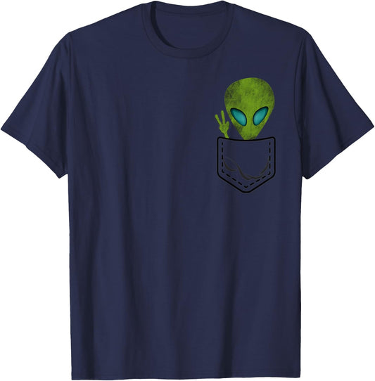 Alien Pocket Cool Funny Cute Peace UFO Gift T-Shirt - T-Shirt | Navy