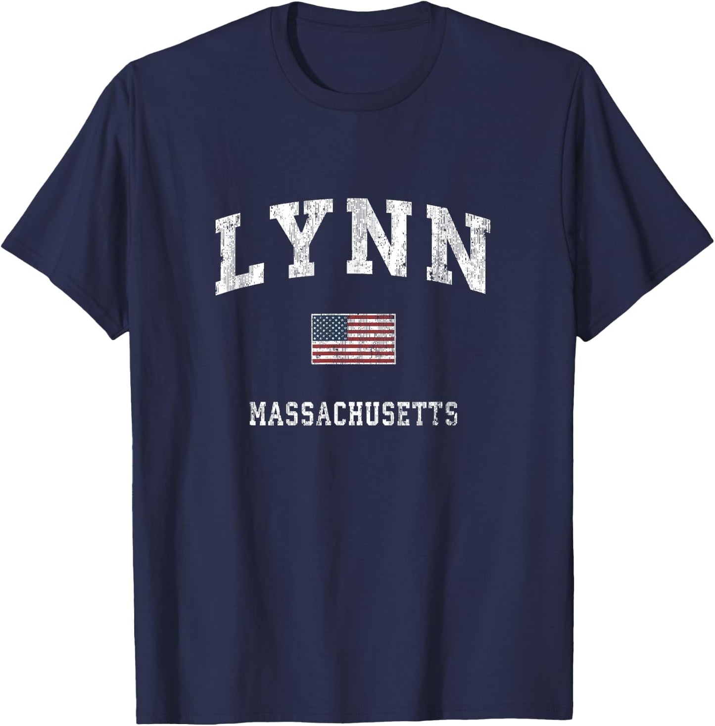 Lynn Massachusetts MA Vintage American Flag Sports Design Women Kids Men T-Shirt - T-Shirt | Navy