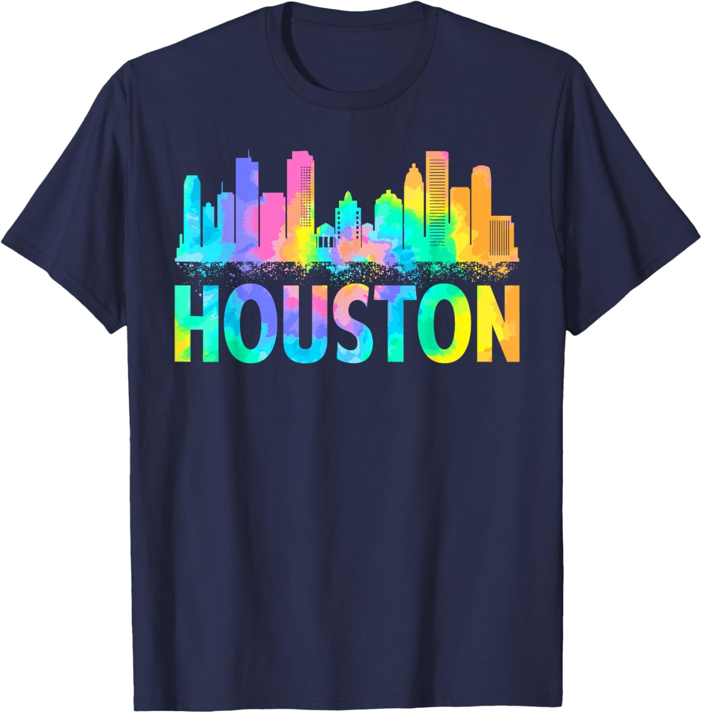 Retro Houston City Tie Dye Happy Texas Independence Day T-Shirt - T-Shirt | Navy
