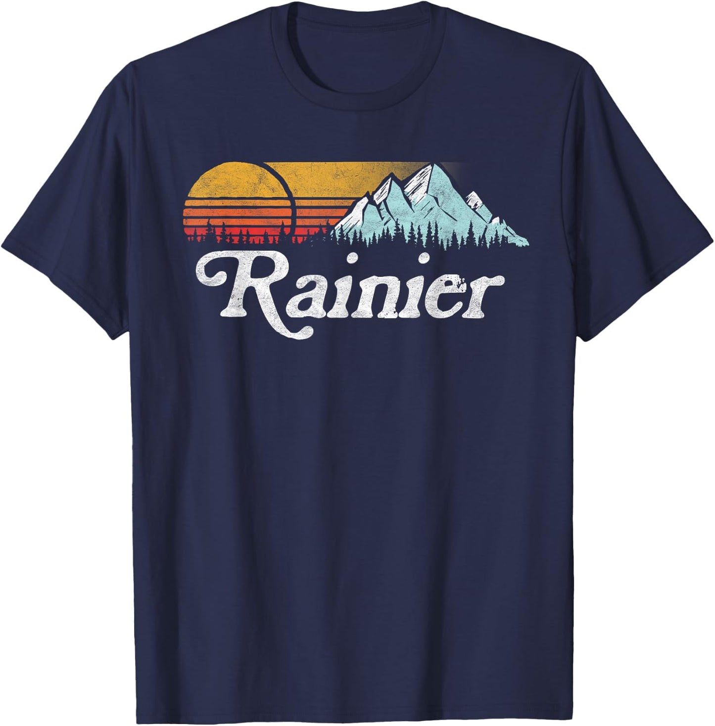 Retro Vibe Mount Rainier Vintage Mountains & Sun T-Shirt - T-Shirt | Navy