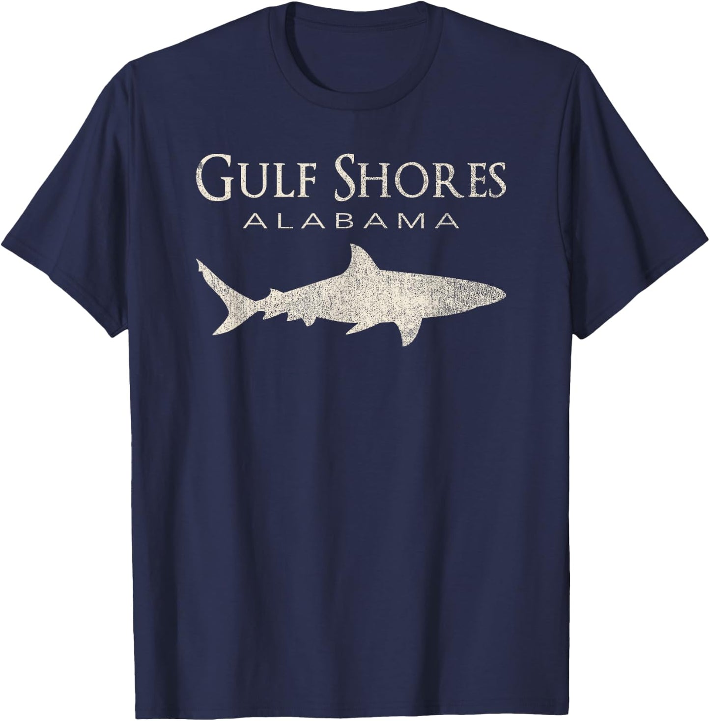 Retro Gulf Shores AL Shark T-Shirt - T-Shirt | Navy