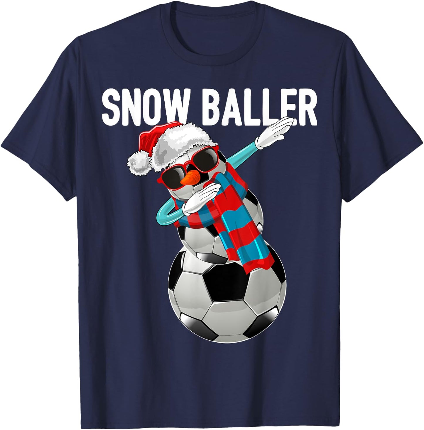 Snow Baller Dabbing Soccer Christmas Snowman Shirt Gift Kids T-Shirt - T-Shirt | Navy