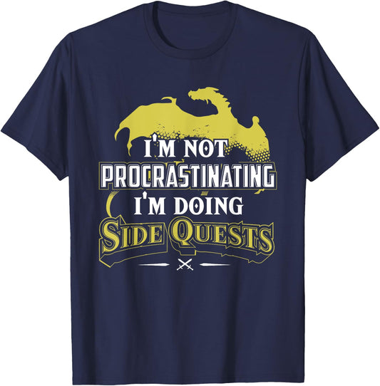RPG Gamer : I'm Doing Side Quests - Casual , Short Sleeve, Adult Polyester (Black) T-Shirt - T-Shirt | Navy