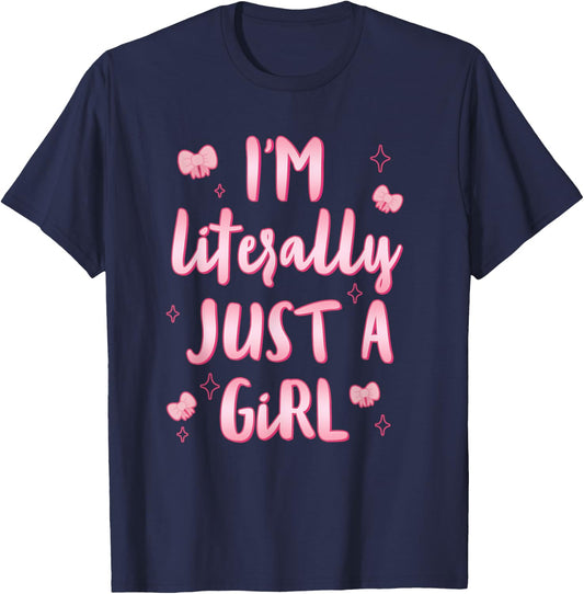 Cute Bow I'm Literally Just A Girl Kids Girls Daughter T-Shirt - T-Shirt | Navy