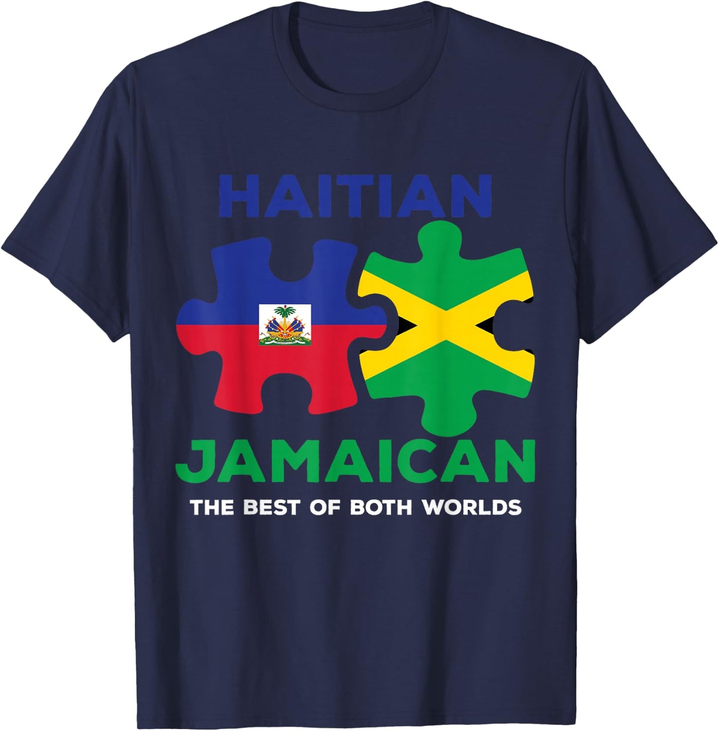Haiti Jamaica Haitian Jamaican Ayiti Flag Day Combo Puzzle T-Shirt - T-Shirt | Navy