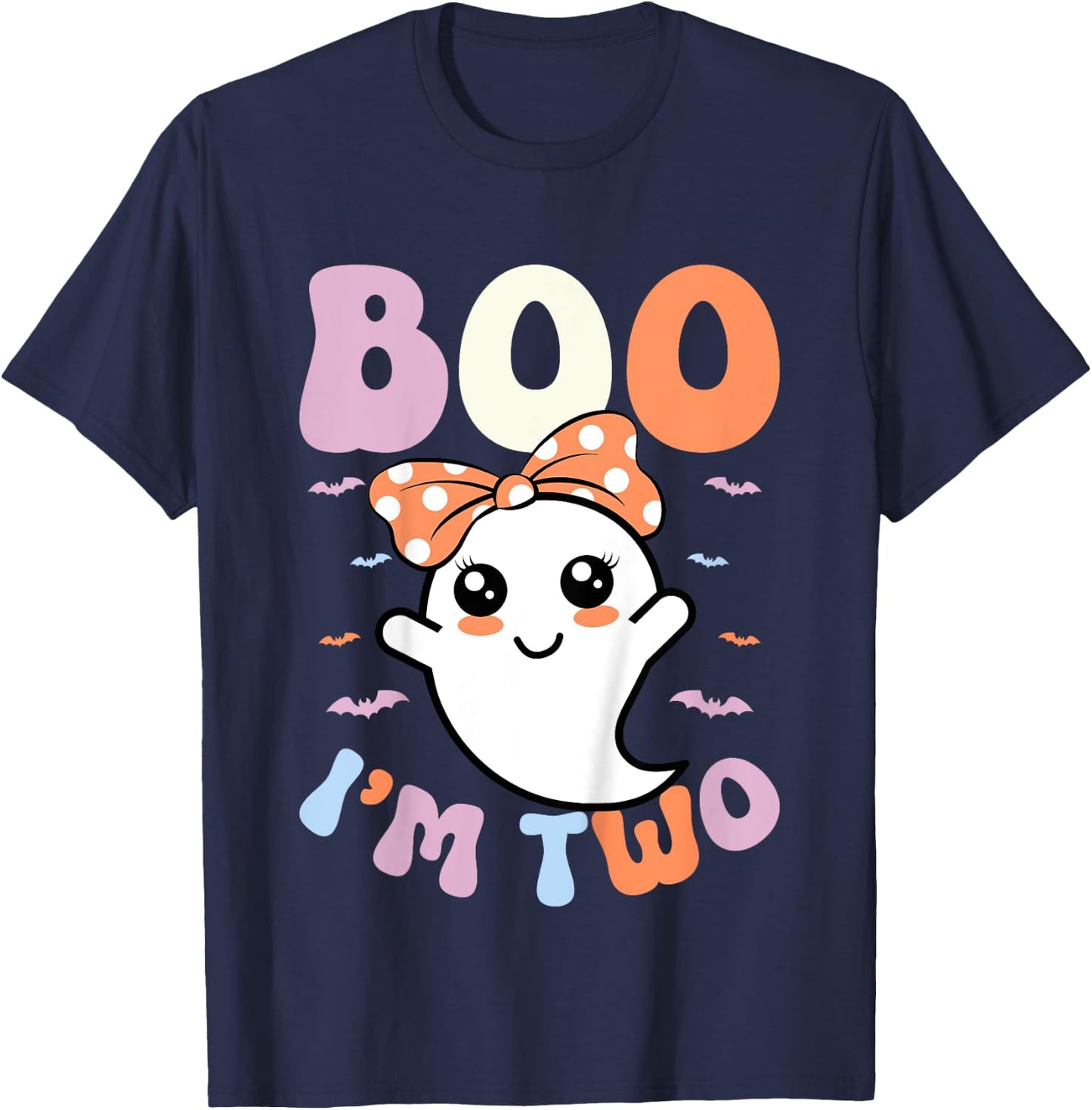 Kids Boo I'm Two Ghost 2nd Birthday Kids 2 Years Old Halloween T-Shirt - T-Shirt | Navy