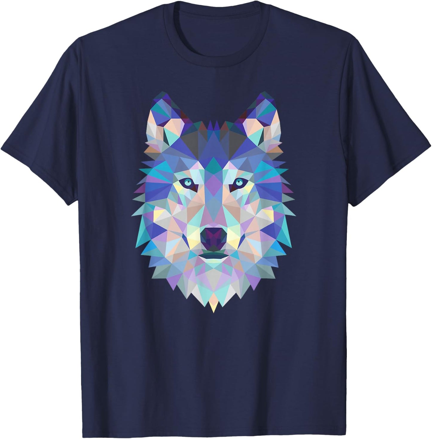 Cool Wolf Face Geometric Art Wildlife Animal Lovers T-Shirt - T-Shirt | Navy