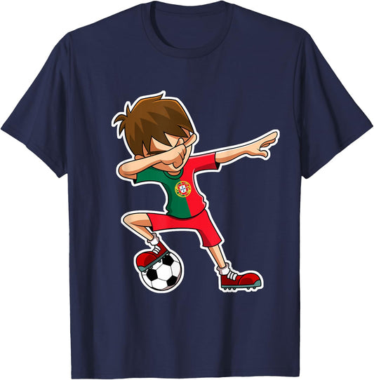 Dabbing Soccer Boy Portugal Jersey Portuguese Kids Dab Gift T-Shirt - T-Shirt | Navy