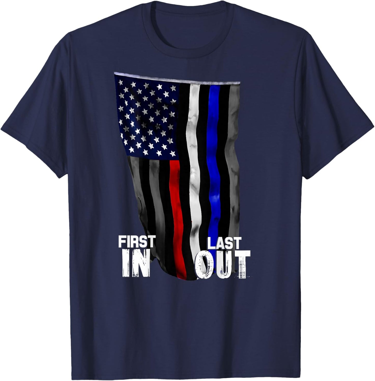 Police Fire EMS First Responder American Flag T-Shirt - T-Shirt | Navy