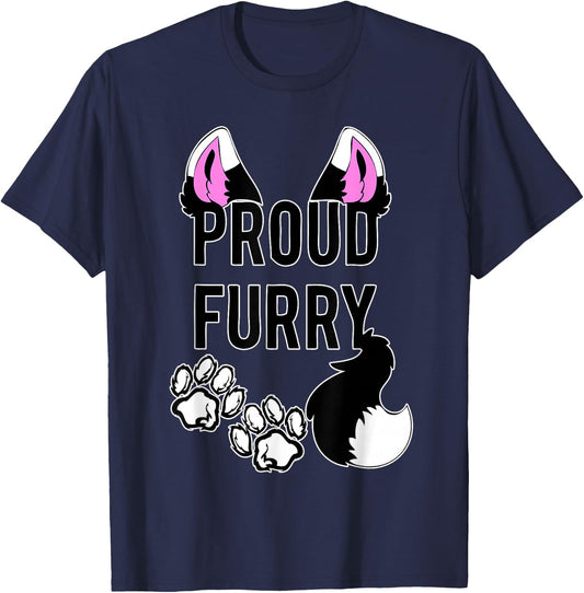 Proud Furry Furries Tail Ears Cosplay Fursona Women Men Small T-Shirt - T-Shirt | Navy
