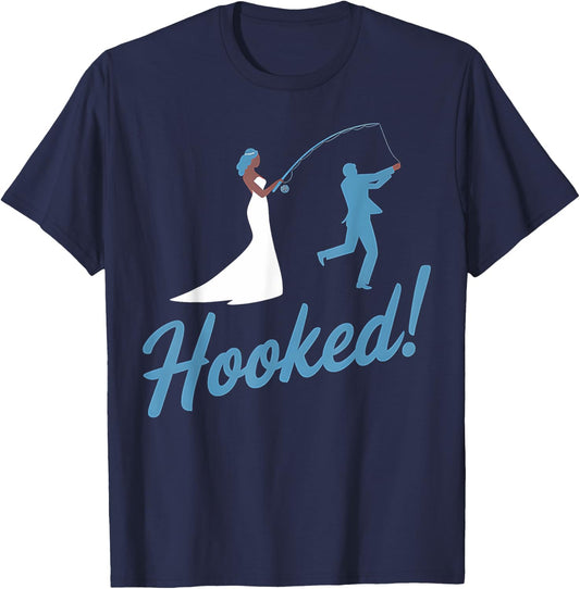 Fishing Wedding Groom Hooked Funny Marriage Gift T-Shirt - T-Shirt | Navy