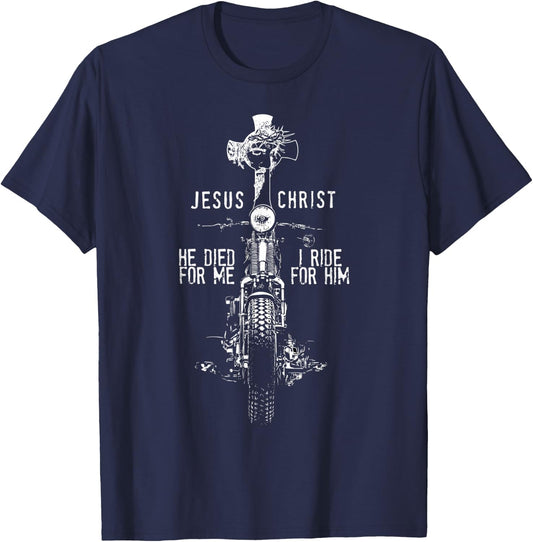Jesus Christ Motorcycle I Died For Me I Ride Retro T-Shirt - T-Shirt | Navy